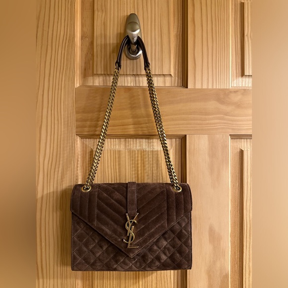 Yves Saint Laurent (ysl) medium suede envelope crossbody handbag/bag dark brown - Picture 12 of 12